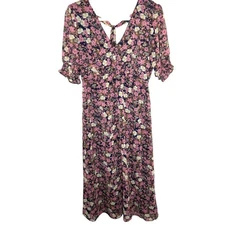 NWT Collective Concepts Midi Dress Women's Medium Navy Pink Floral Cottage Core
