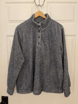Eddie Bauer Womens XL Blue White 1/4 Button Up Lined Warm Pullover Pockets