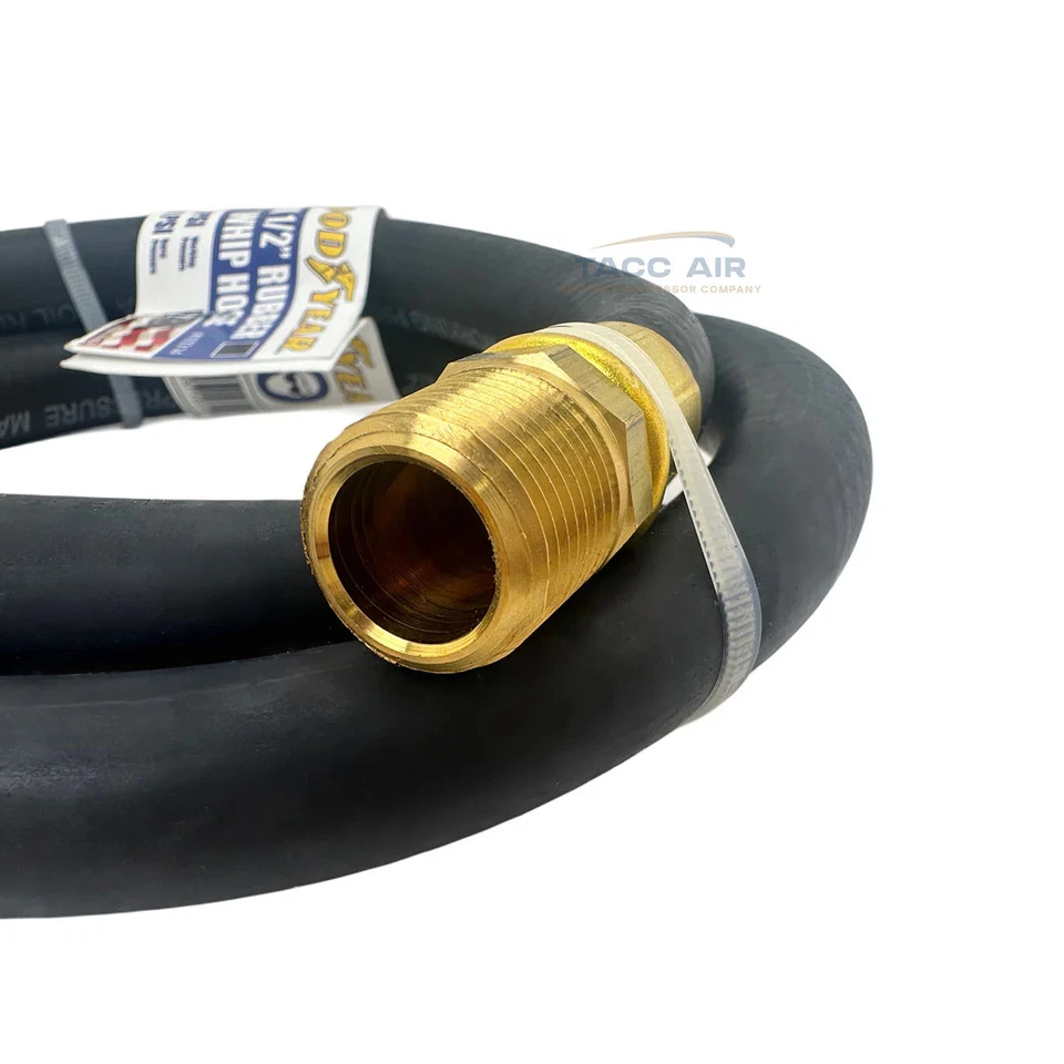Manguera de aire de goma Goodyear 3' x 1/2" látigo 250 PSI hecha en EE. UU. 1/2" NPT manguera de plomo Foto 3 de 3