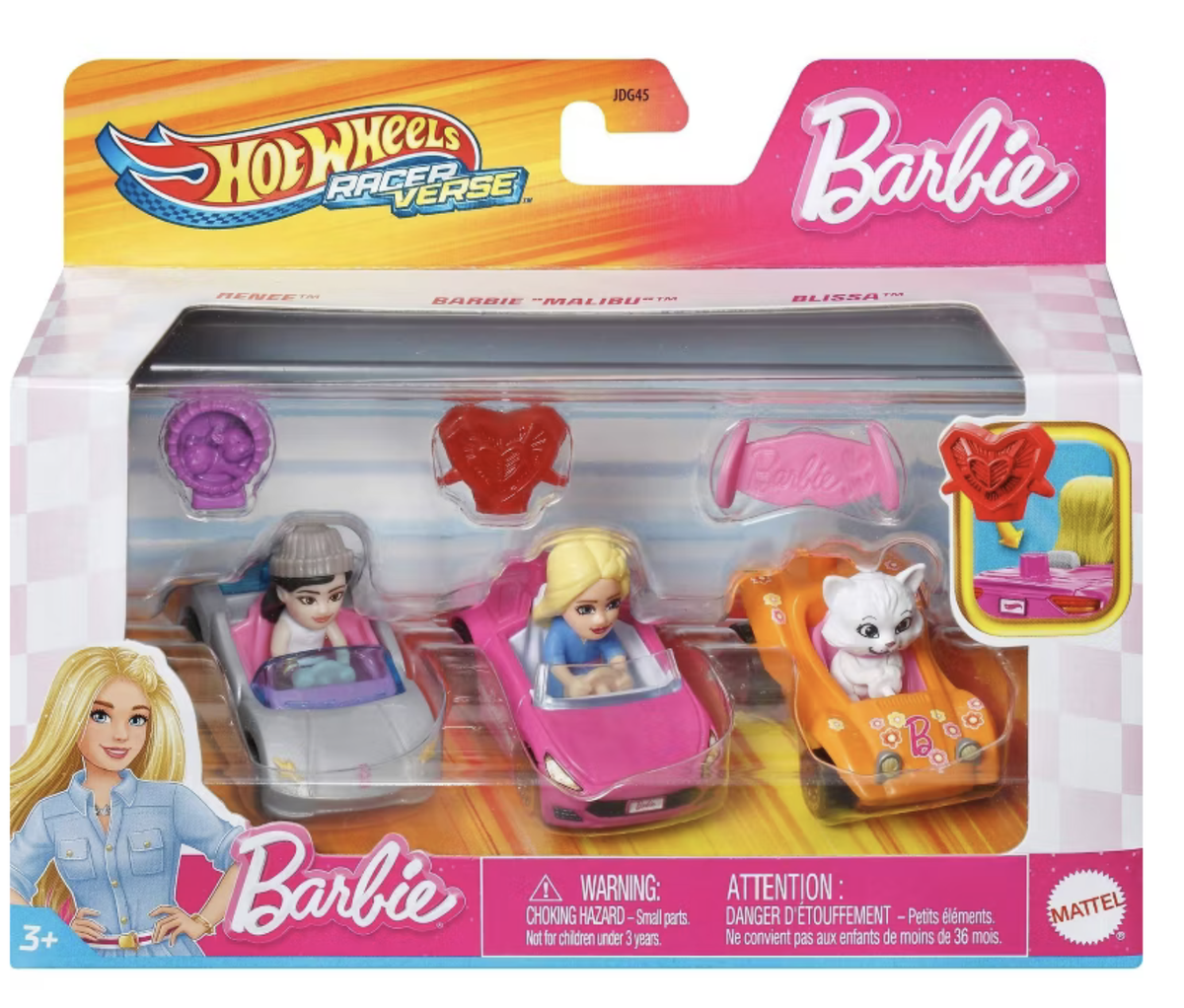 Hot Wheels RacerVerse Barbie Diecast Toy Car - 3pk Style 1 Toy New