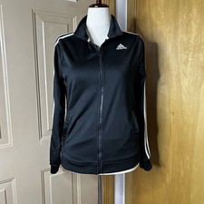 Adidas Youth Size XL 18-20 Full Zip Black White Stripes Track Jacket