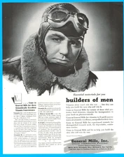General Mills vitamins cereal pilot aviation bomber WWII vintage print ad 1943