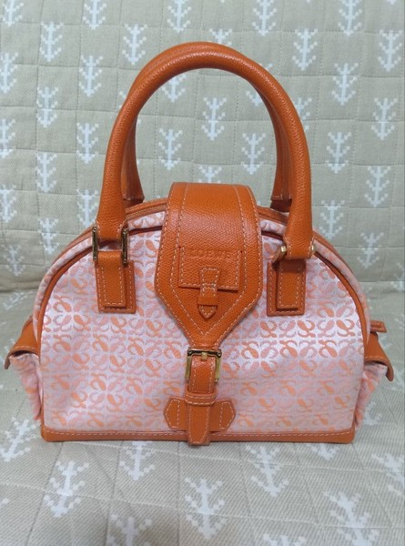 LOEWE Small Bowling Bag Canvas Leather Orange Authentic Handbag Casual Formal