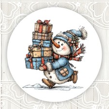 Quirky Christmas Snowman Stickers Round Matte Labels Seals
