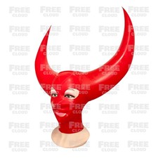 Red Latex Hood Inflatable Horn Back Zipper Rubber Mask 0.4mm Cosplay Halloween