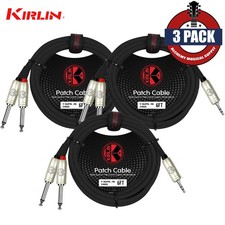 3-PACK Kirlin 6FT 3.5mm TRS To Dual 1/4" Mono Noise-Free Cable Y-362 PRL-06/BK