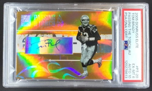 04 Donruss Elite Tom Brady Passing the Torch Auto /100 PSA 6 10 Auto Patriots RI
