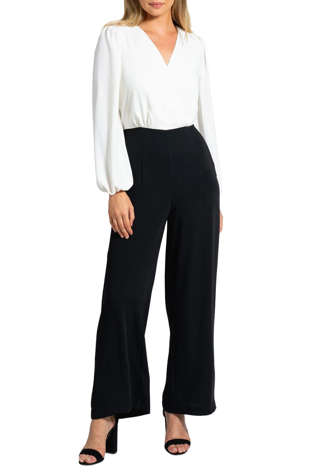 Sam Edelman Womens Colorblocked V-Neck Jumpsuit 10 Black/White - NWT $158