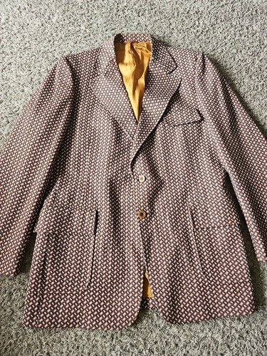 Vtg 60s 70s Curlee Jacket Sport Coat Mens Leisure Suit Blazer Plaid Mod Brown