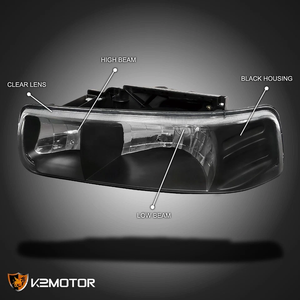 Fits 1999-2002 Chevy Silverado Black Headlights+Bumper Lamp+Smoke LED Tail Lamps - Image 3 of 4