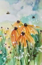 Original Signed Watercolor Painting. Floral. Daisies. Wildflowers. Wall Art.Boho