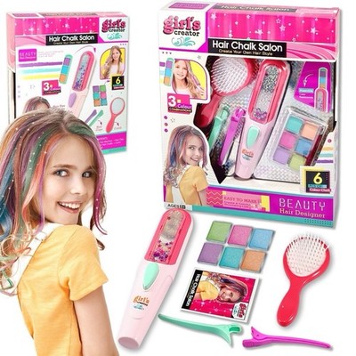 Girls Hair Chalk Kit Toy   6 Colors Temporary Hair Dye, Comb & Brush DIY Styling
