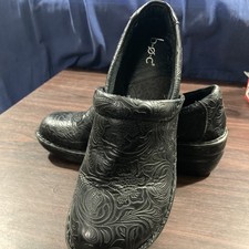 BOC Born Concept Peggy Black Floral Tooled Embossed Slip-On Clogs Women's 8M