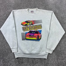Vintage Michigan Racing Sweatshirt Mens XL Gray Nascar Made in USA Crewneck