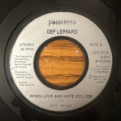 Def Leppard - When Love and Hate Collide Single Record 1995 Bludgeon Riffola