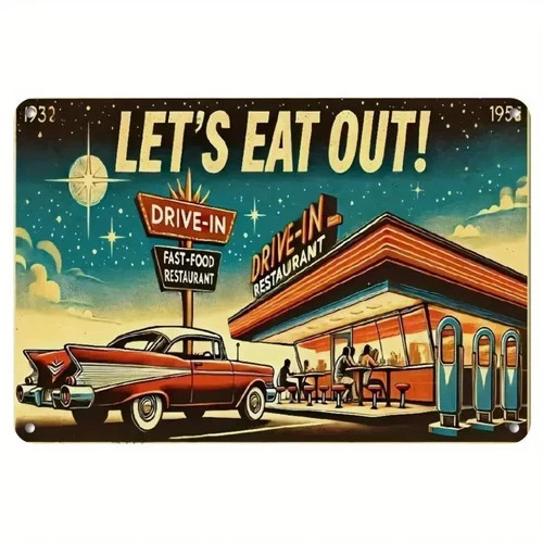 Vintage Let'S Eat Out Drive-In Diner Tin Metal Signs Home Décor Retro Fast Food