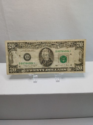 1990 Jackson $20 D 00764004* Federal Reserve Star Note 320M Currency