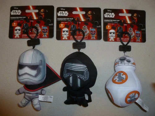 NEW STAR WARS CHARACTER KEY CHAIN BACKPACK CLIPS LOT KYLO REN BB8 CAPTAIN PHASMA