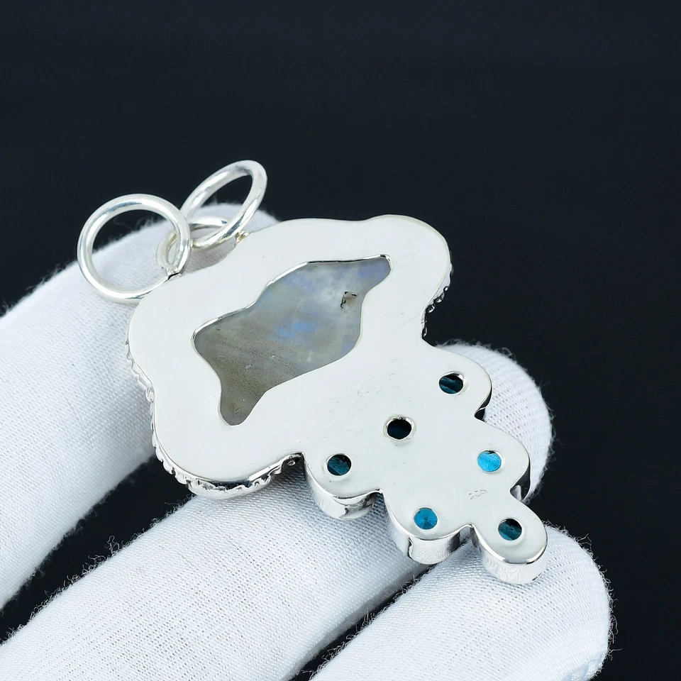 Colgante Nube Arco Iris Piedra Lunar Sólida Plata de Ley 925 para Regalos de Aniversario Foto 4 de 4