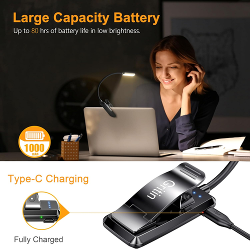 9 LED Rechargeable Book Light for Reading in Bed - Eye Caring 3 Color Temperatur - Picture 4 of 12