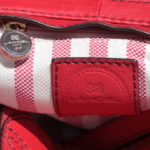 Sac Polochon LANCEL en cuir rouge décor Surpiqûres 45 cm - Picture 8 of 10