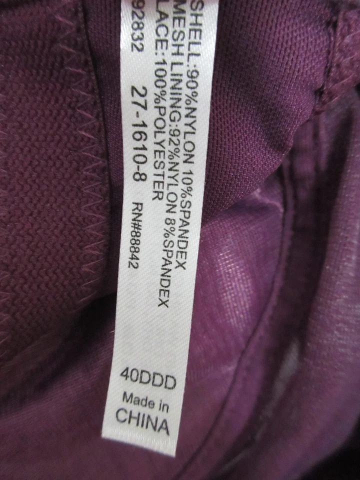 COMFORT CHOICE PURPLE GEL STRAP LACE solid WIRE FREE sling lift bra 40 DDD - Image 4 of 4