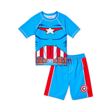 Marvel Captain America Rash Guard Swim Trunks Set Boy Size 5/6