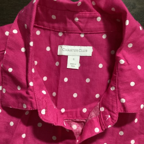Charter Club Womens Pink Long Sleeve Shirt with Polka Dot Size S - Picture 4 of 8