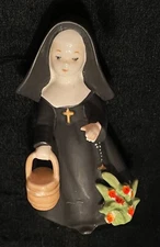 Vintage 1960 Napco Nun Carrying a Keg Bucket Figurine Made in Japan