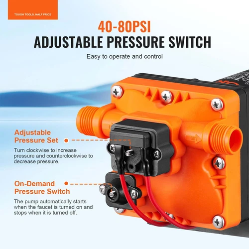 US 12V Water Pressure Diaphragm Pump Self-Priming Pump 55 PSI 3.5 GPM Boat RV - Picture 5 of 7