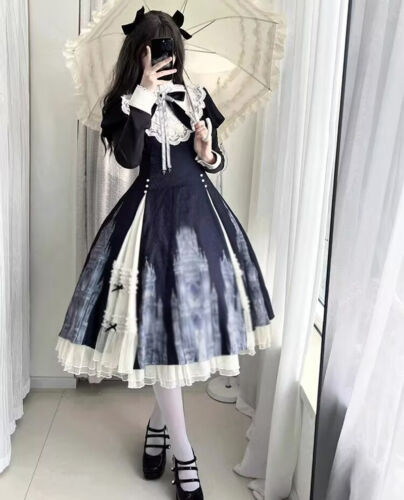 Lolita Girls Princess Ruffles A-Line Dress Costume Lace Bow Sweet Fairy Dress - Picture 4 of 5