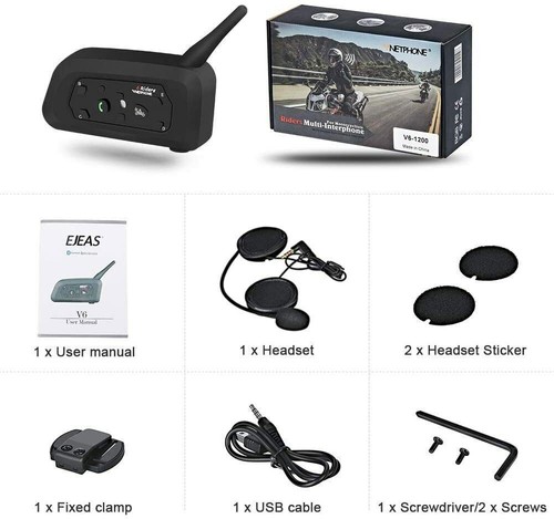 1/2X V6 1200M INTERFONO MOTO MOTO CASCO INTERCOMUNICADOR FM AURICULARES GPS BT - Imagen 5 de 11