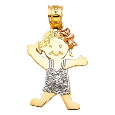 Solid 14K 3T Gold Girl Charm Pendant -  26mm x 15mm -PT2007