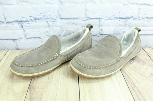 LL Bean Women's Cement Suede Fleece Lined Mountain Moccasin Slippers Size 10 M - Picture 2 of 9