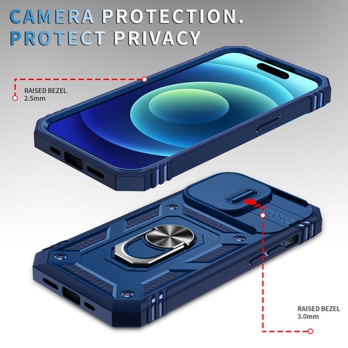For iPhone 16 15 14 13 12 Pro Max Card Ring Stand Slide Camera Shockproof Case - Picture 69 of 94