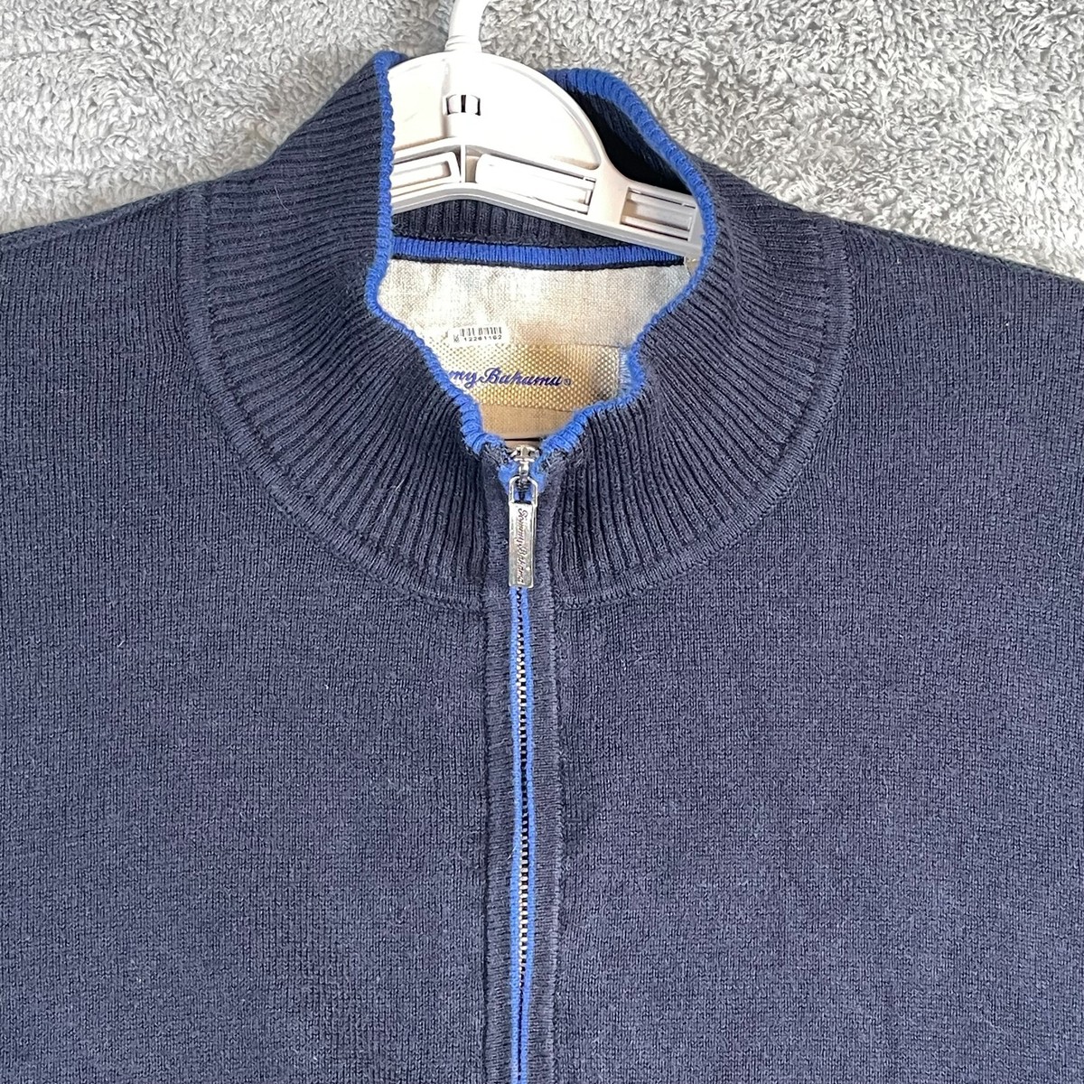 Tommy Bahama Sweater Mens Large Blue 1/4 Zip Knit Cozy Cashmere