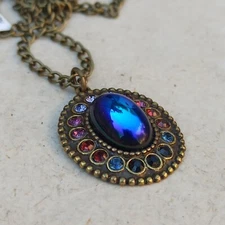 Michal Negrin Necklace Deep Purple Blue Cabochon Oval & Swarovski Crystals Gift