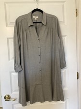 NWT Halston Women's Pintuck Shirt Dress Soft Heather Grey Size Large V-Neck
