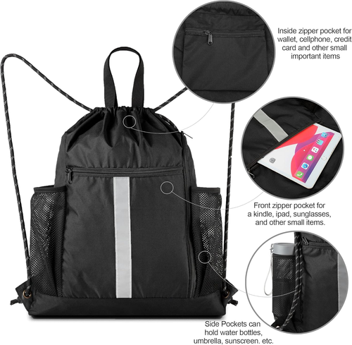 Mochila con cordón Bolsa de gimnasio deportiva con compartimento para zapatos y dos botellas de agua Ho - Imagen 5 de 12