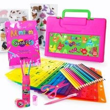 Mimtom Drawing Stencil Kit for Kids, 60 PC Art Set with 370 Large, Pink