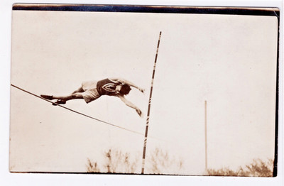 Male Athlete Pole Vaulting Track & Field Sporting Event RPPC Real Photo Postcard