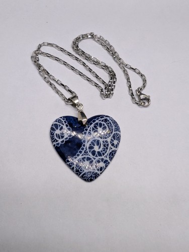 Handmade Blue Glazed Moroccan Ceramic Heart Necklace .P106 - Picture 6 of 6