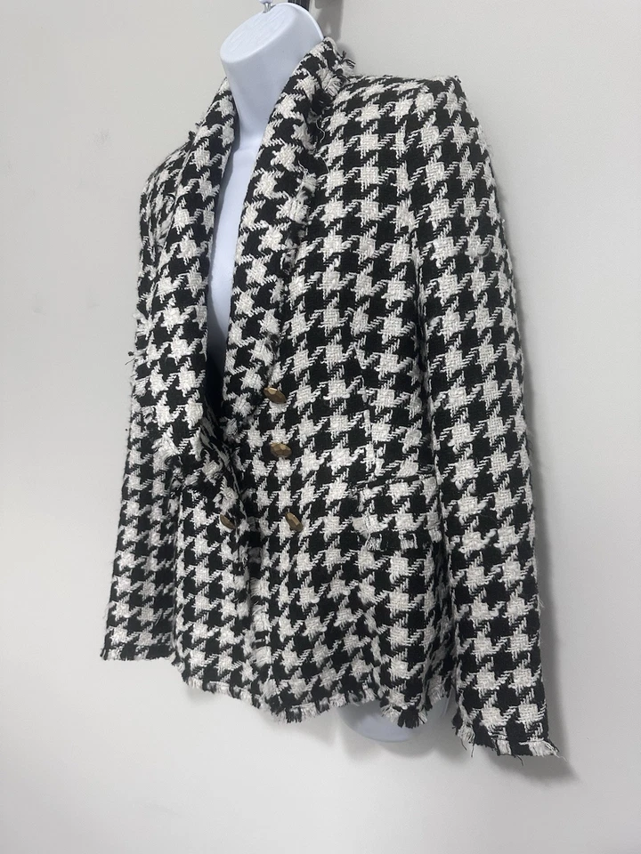 Blazer pata de gallo blanco y negro de tweed de Zara para mujer Foto 4 de 4