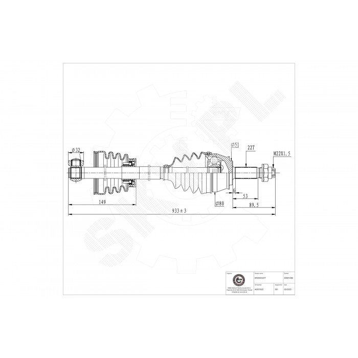 Arbre de transmission avant droit Fiat Doblo élimine vibrations et claquements 46307622