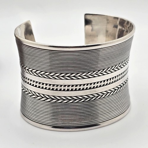 Sterling Silver Extra Wide 2" Concave Cuff Bracelet 7" Braided Coil Design 88.8g - Picture 7 of 11