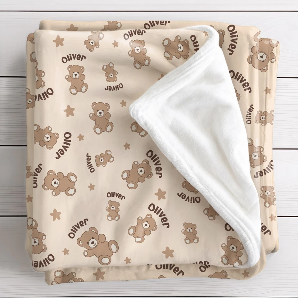 Personalized Baby Soft Fleece Bear Blanket, Custom Name Newborn Blanket - Image 3 of 4