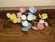 RARE Vintage Art Glass Silk Wrapped Wire Floral Arrangement Centerpiece MCM