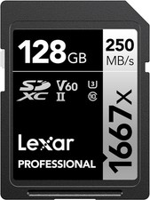 128GB Professional 1667X SD Card, UHS-II, C10, U3, V60, Full HD, 4K