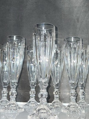 Vtg RARE 8 Mikasa Richelieu Fine Crystal Champagne Flutes/Holiday/CELEBRATION 