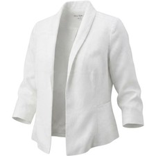Kenneth Cole New York White Linen Blend Open Front Blazer Jacket 8P